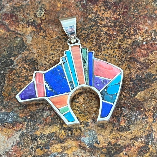 David Rosales Indian Summer Inlaid Sterling Silver Pendant Bear