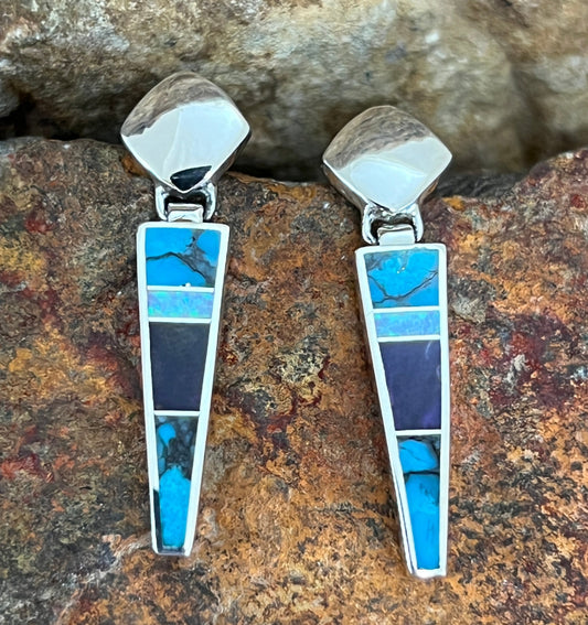 David Rosales Shalako Inlaid Sterling Silver Earrings