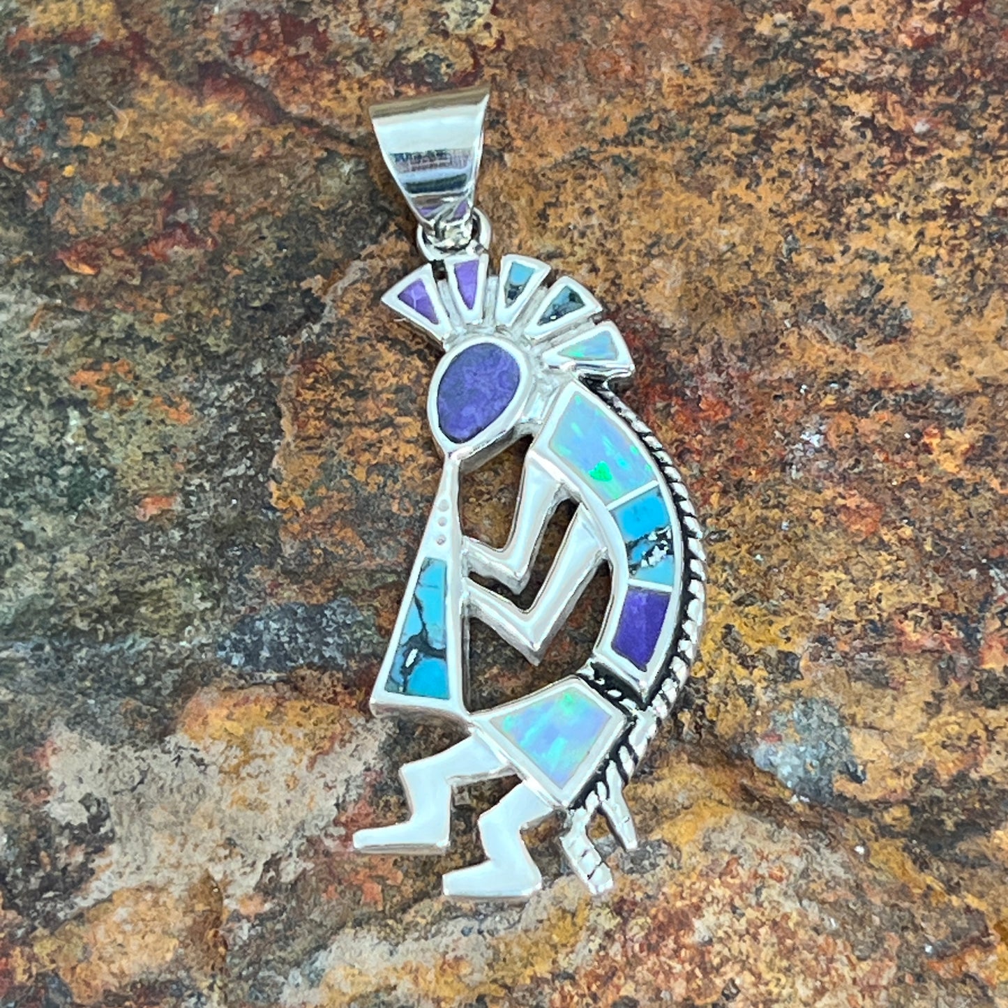 David Rosales Shalako Inlaid Sterling Silver Pendant Kokopelli