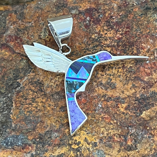 David Rosales Shalako Inlaid Sterling Silver Pendant Hummingbird