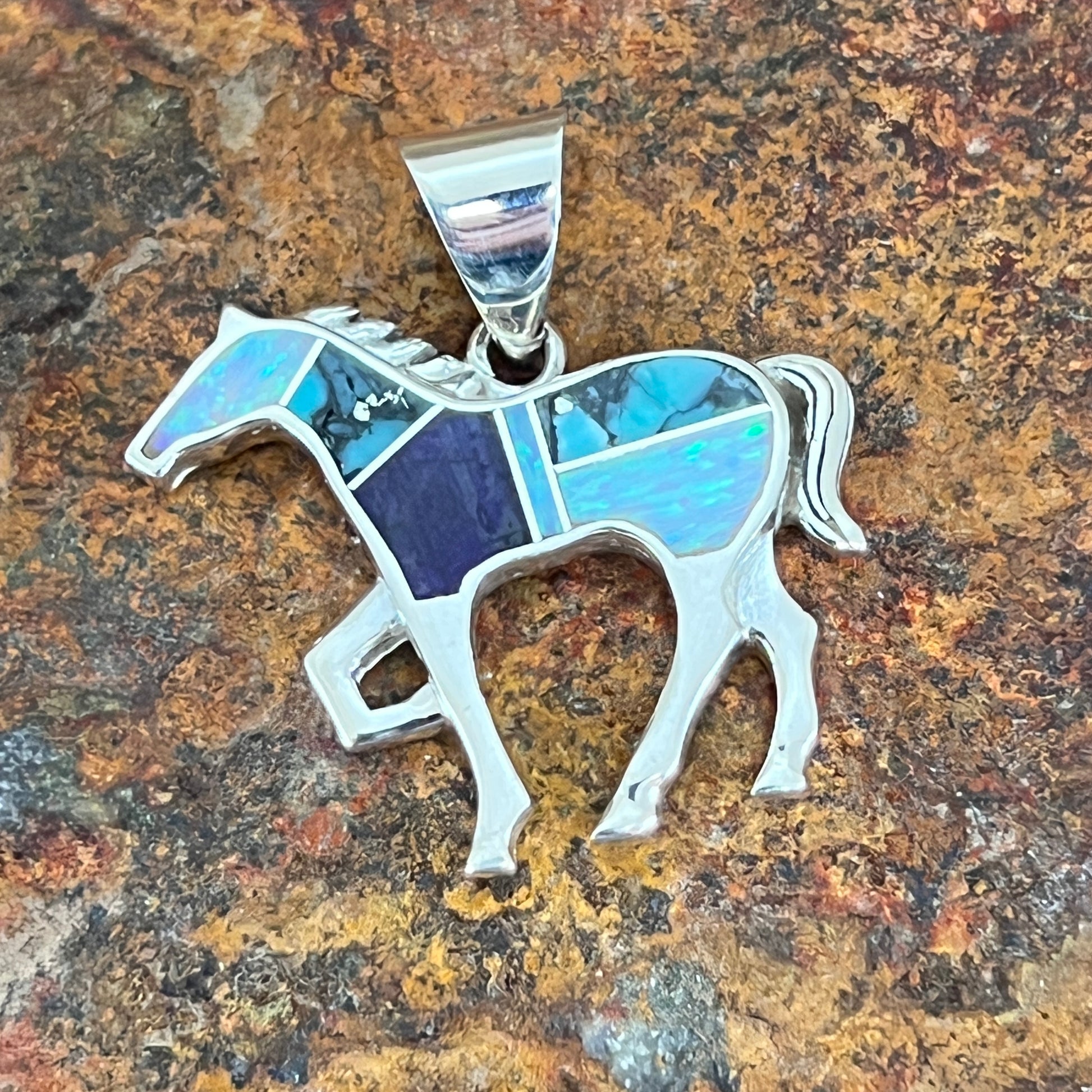 David Rosales Shalako Inlaid Sterling Silver Pendant Horse