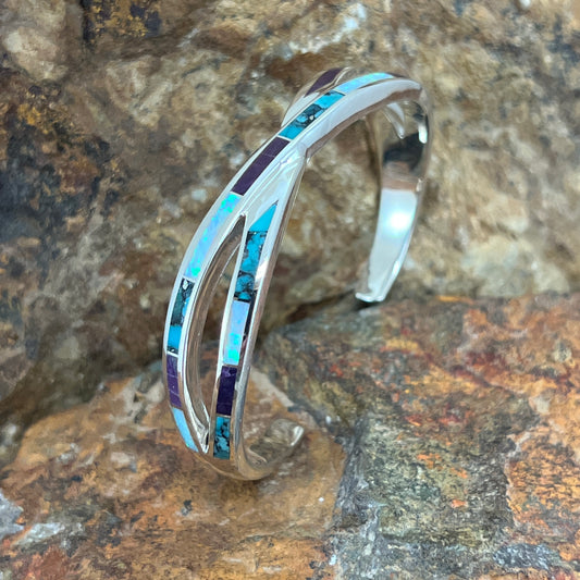 David Rosales Shalako Inlaid Sterling Silver Bracelet