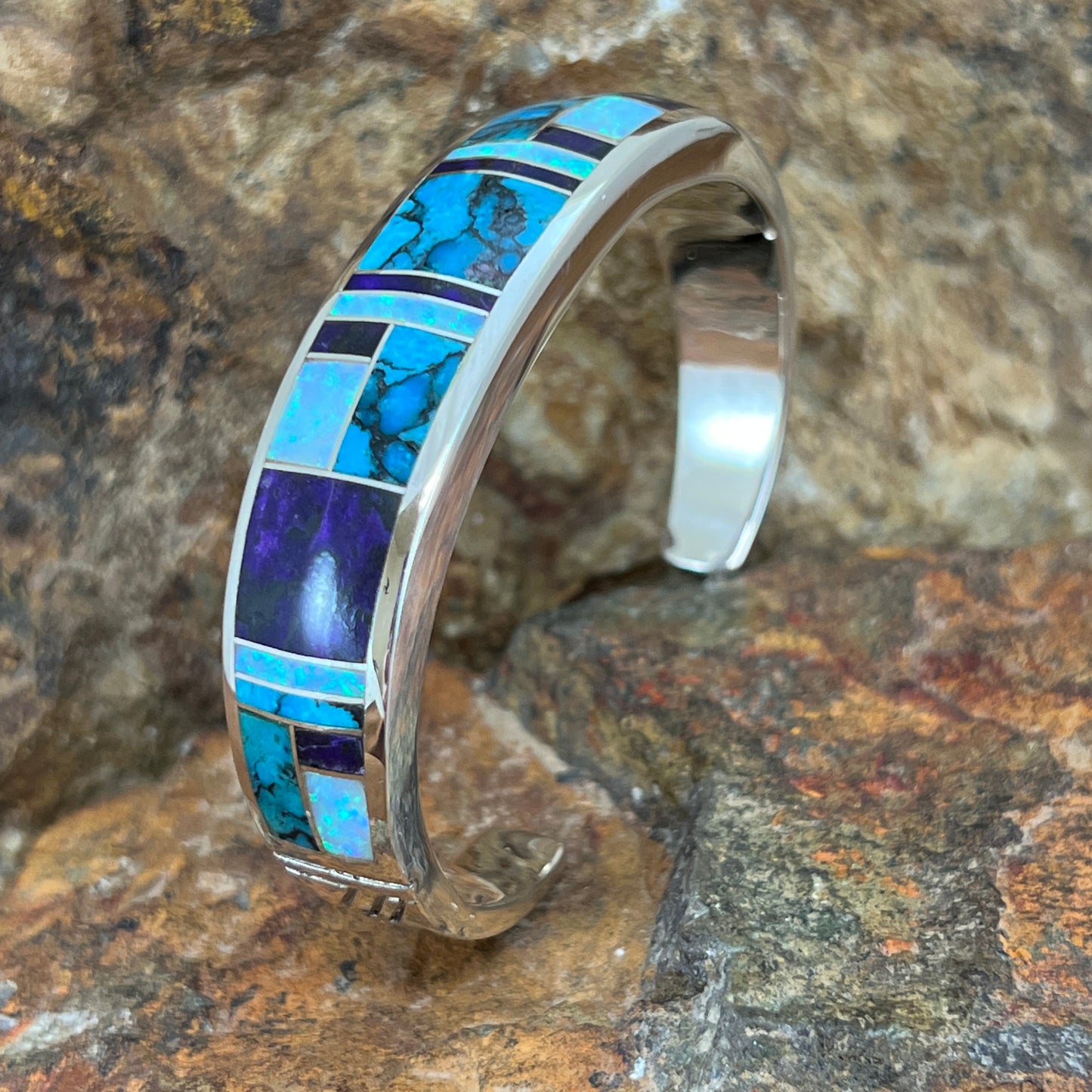 David Rosales Shalako Inlaid Sterling Silver Bracelet