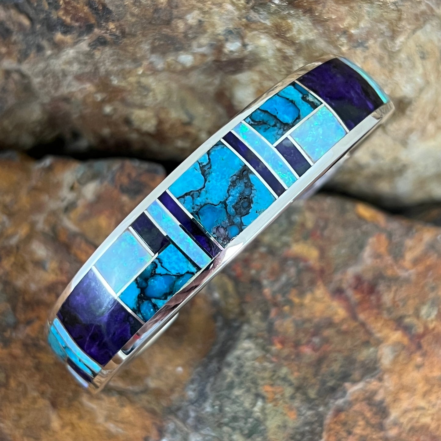 David Rosales Shalako Inlaid Sterling Silver Bracelet