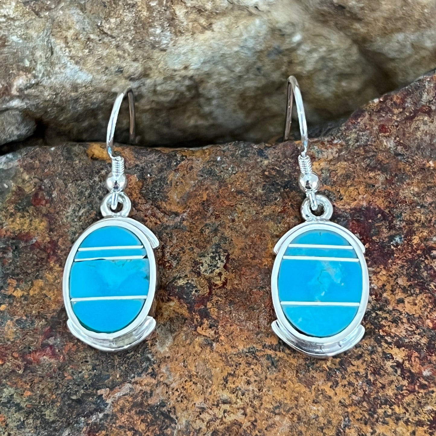 David Rosales Arizona Blue Inlaid Sterling Silver Earrings