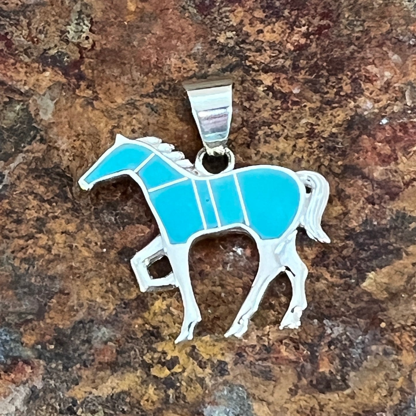 David Rosales Arizona Blue Inlaid Sterling Silver Pendant Horse