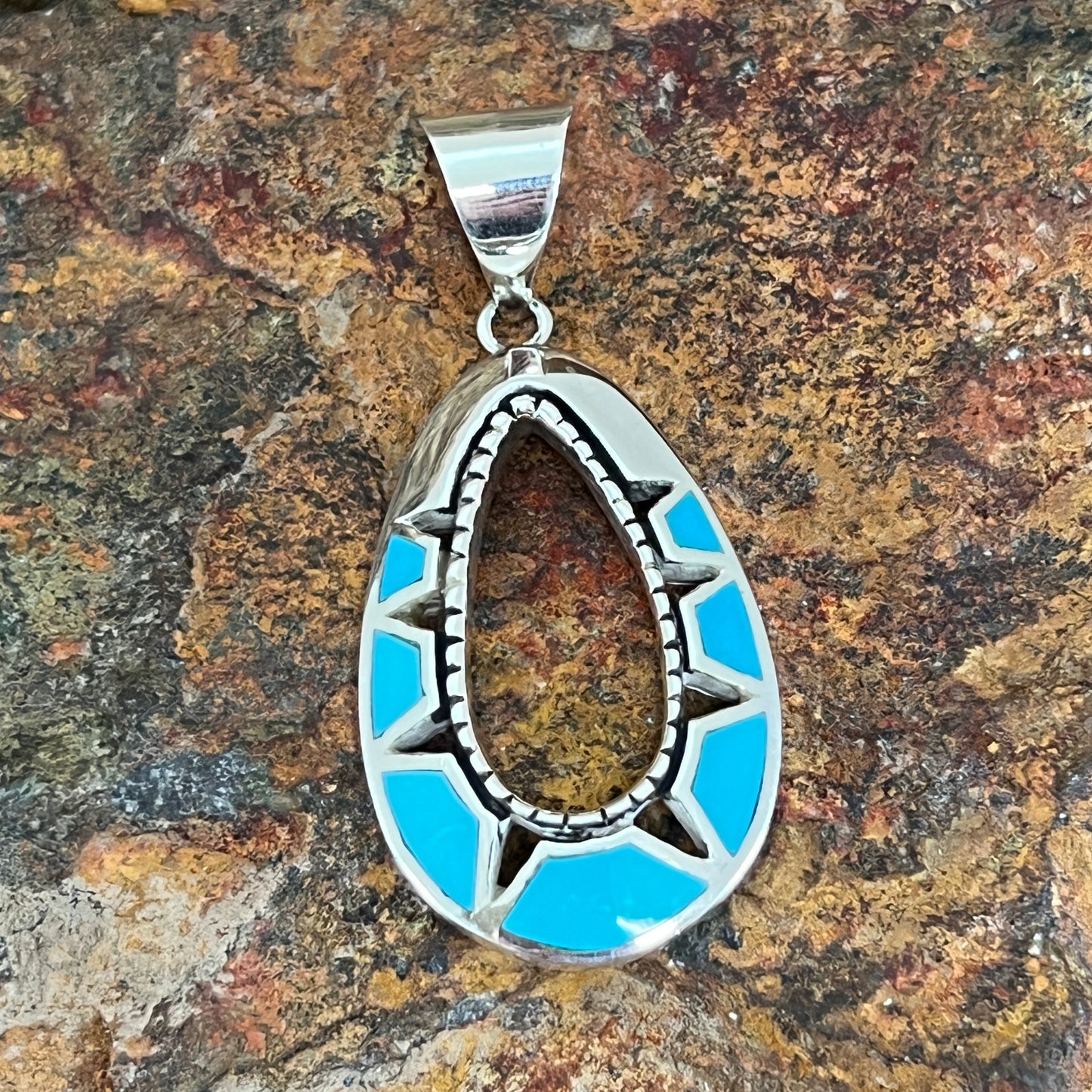 David Rosales Arizona Blue Inlaid Sterling Silver Pendant