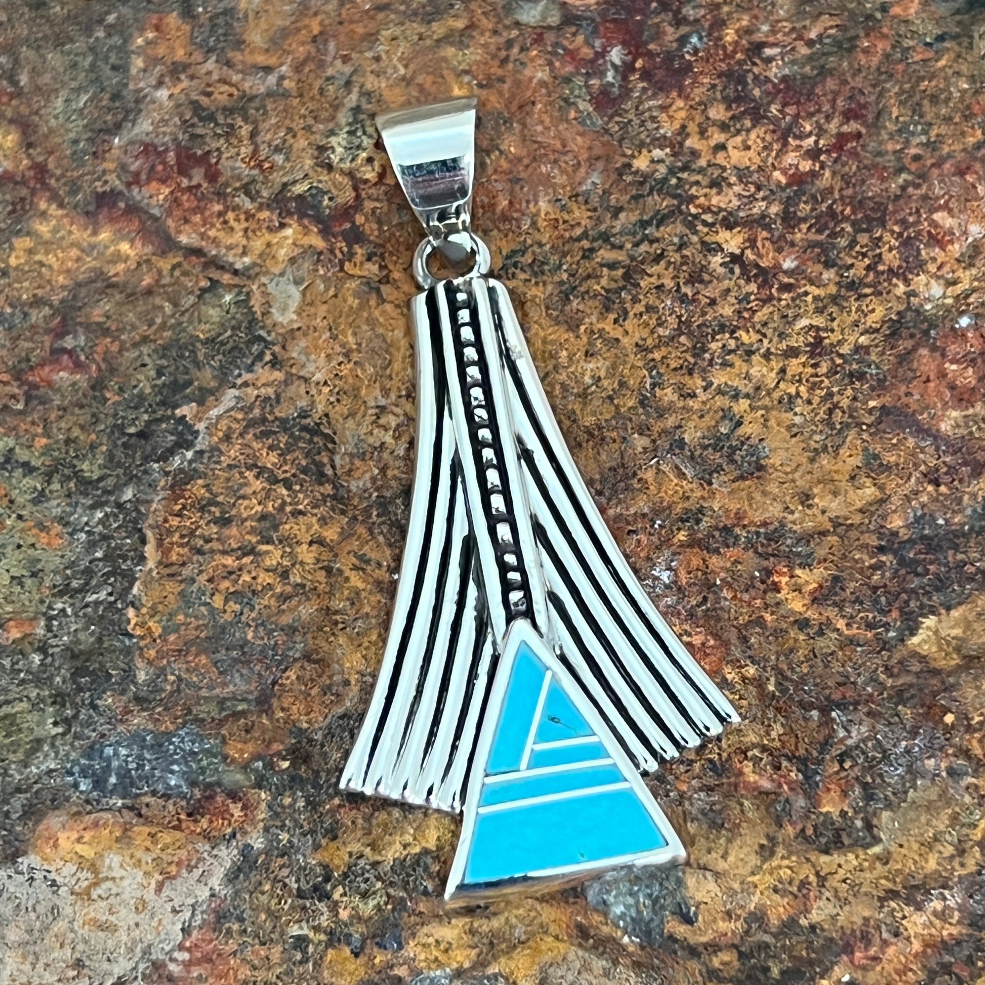 David Rosales Arizona Blue Inlaid Sterling Silver Pendant