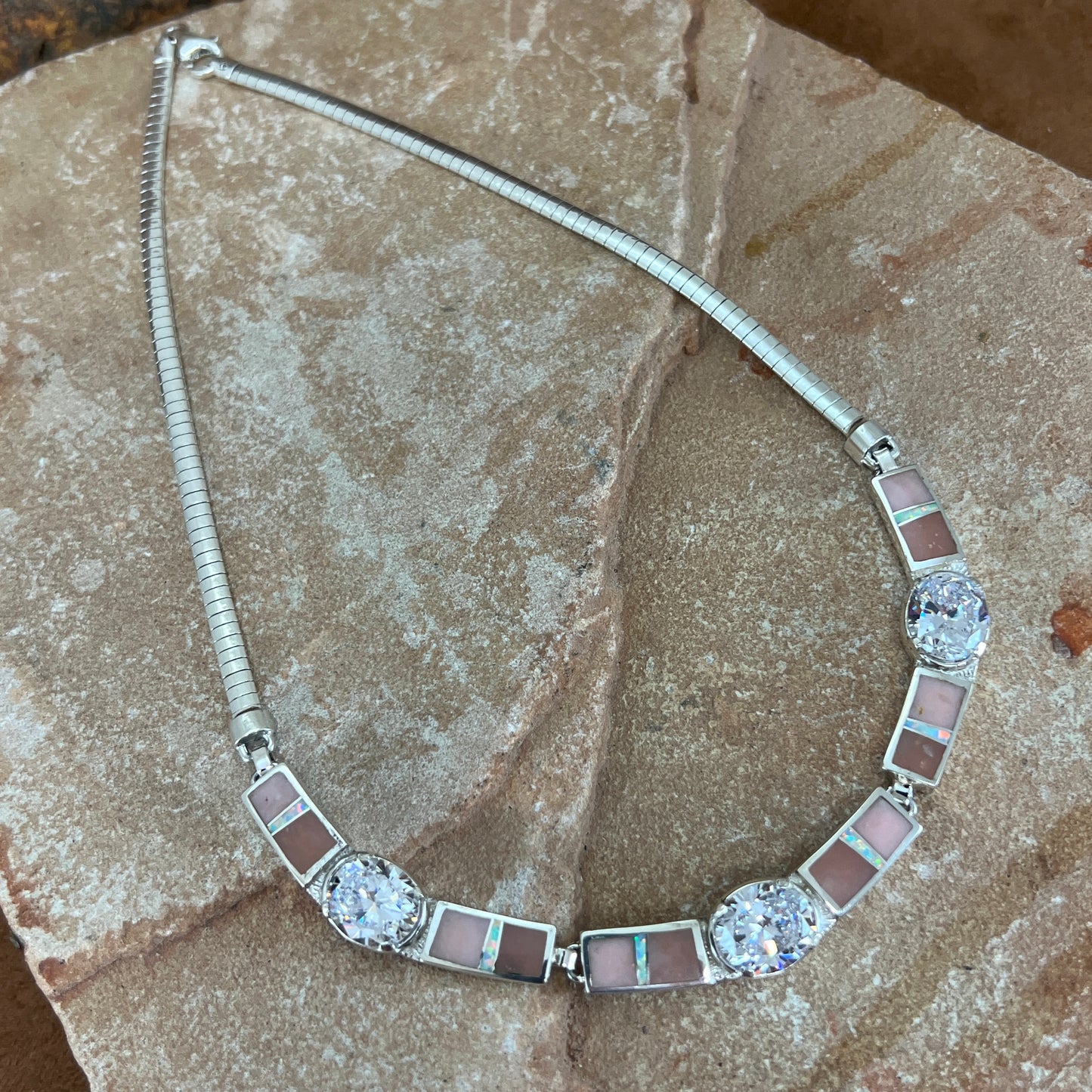 David Rosales Make Me Blush Inlaid Sterling Silver Necklace w/ Cubic Zirconia