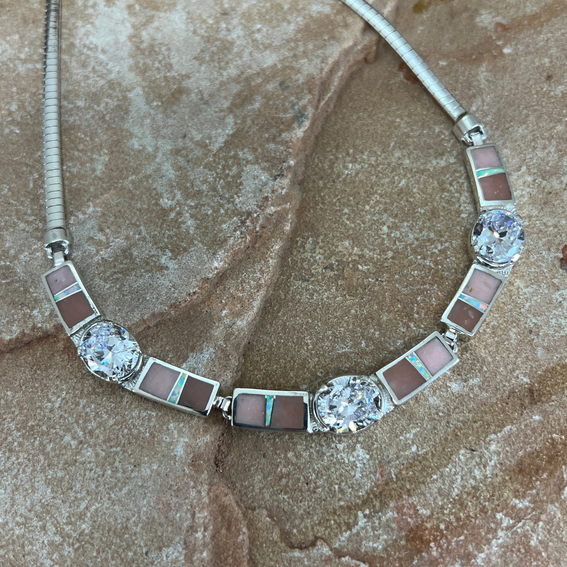 David Rosales Make Me Blush Inlaid Sterling Silver Necklace w/ Cubic Zirconia