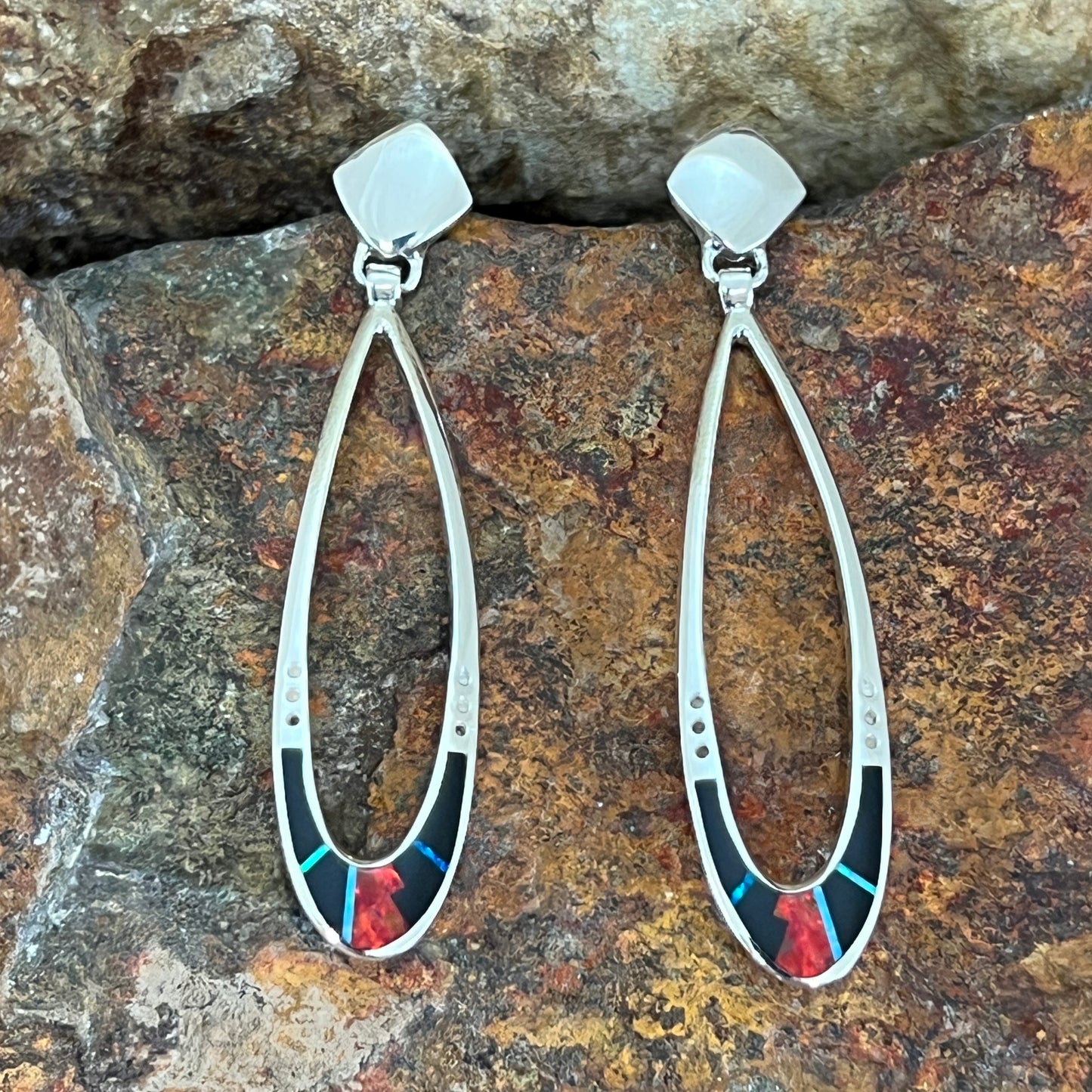 David Rosales Red Moon Fancy Inlaid Sterling Silver Earrings