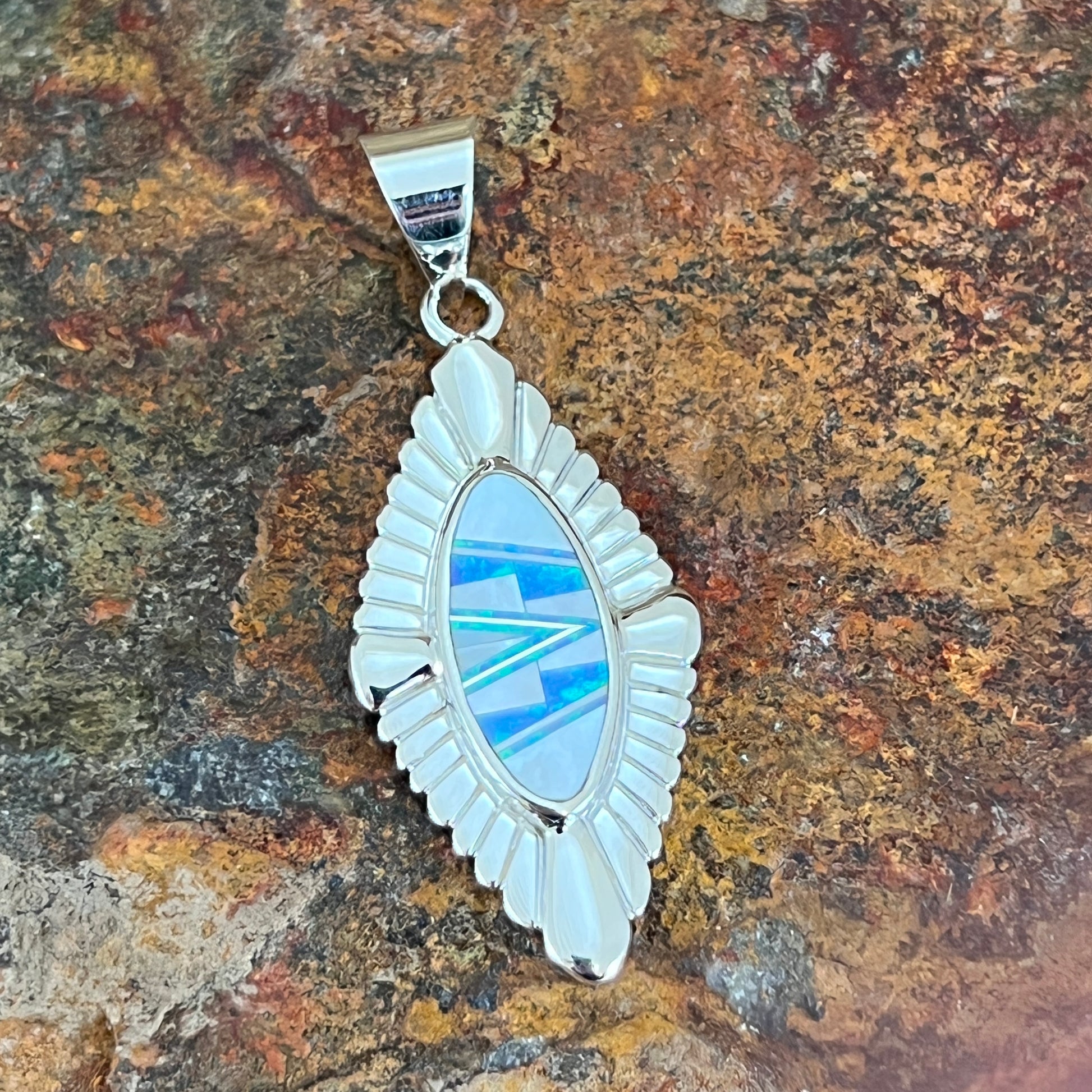 David Rosales Mystic Pearl Inlaid Sterling Silver Pendant