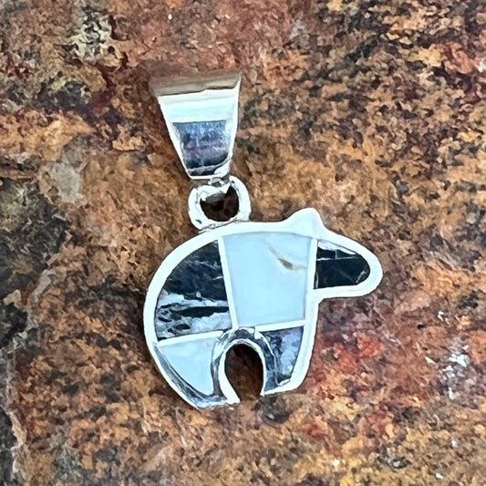 David Rosales White Buffalo Inlaid Sterling Silver Pendant Little Bear