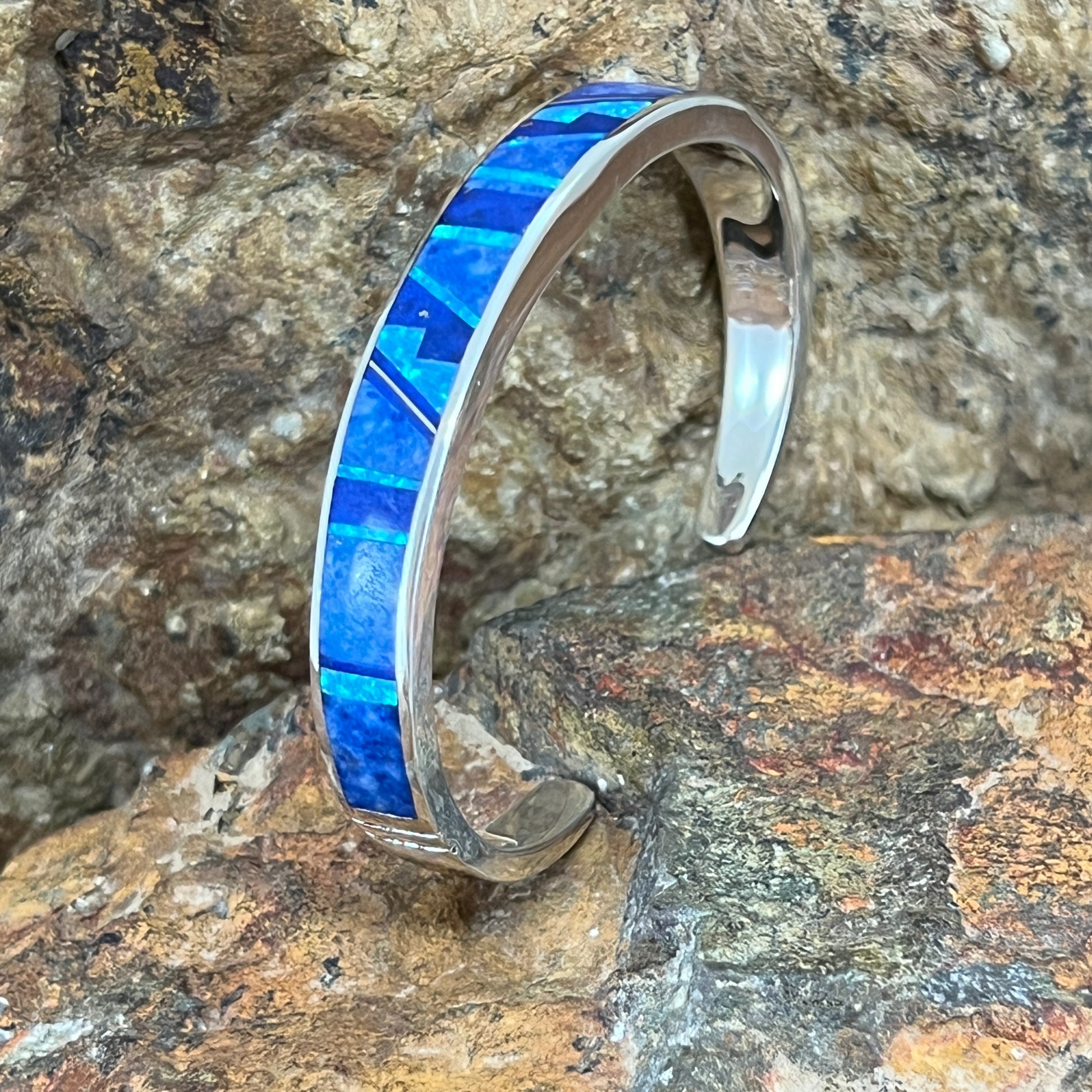 David Rosales Blue Sky Inlaid Sterling Silver Bracelet