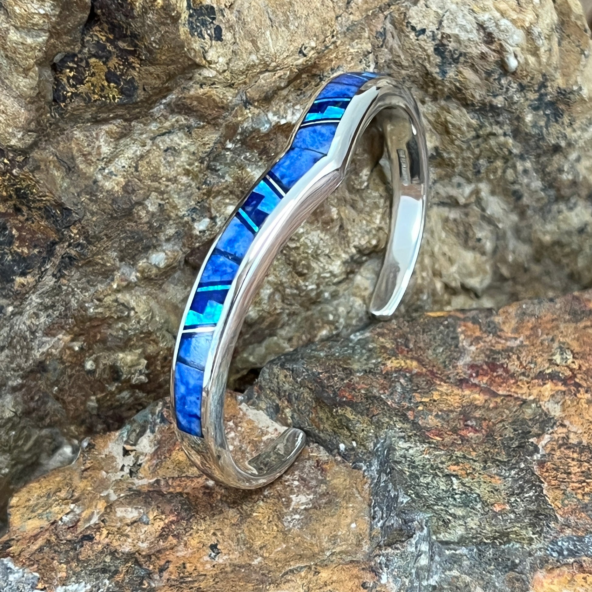 David Rosales Blue Sky Inlaid Sterling Silver Bracelet