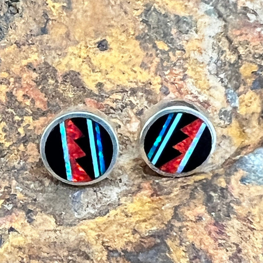 David Rosales Red Moon Inlaid Sterling Silver Earrings