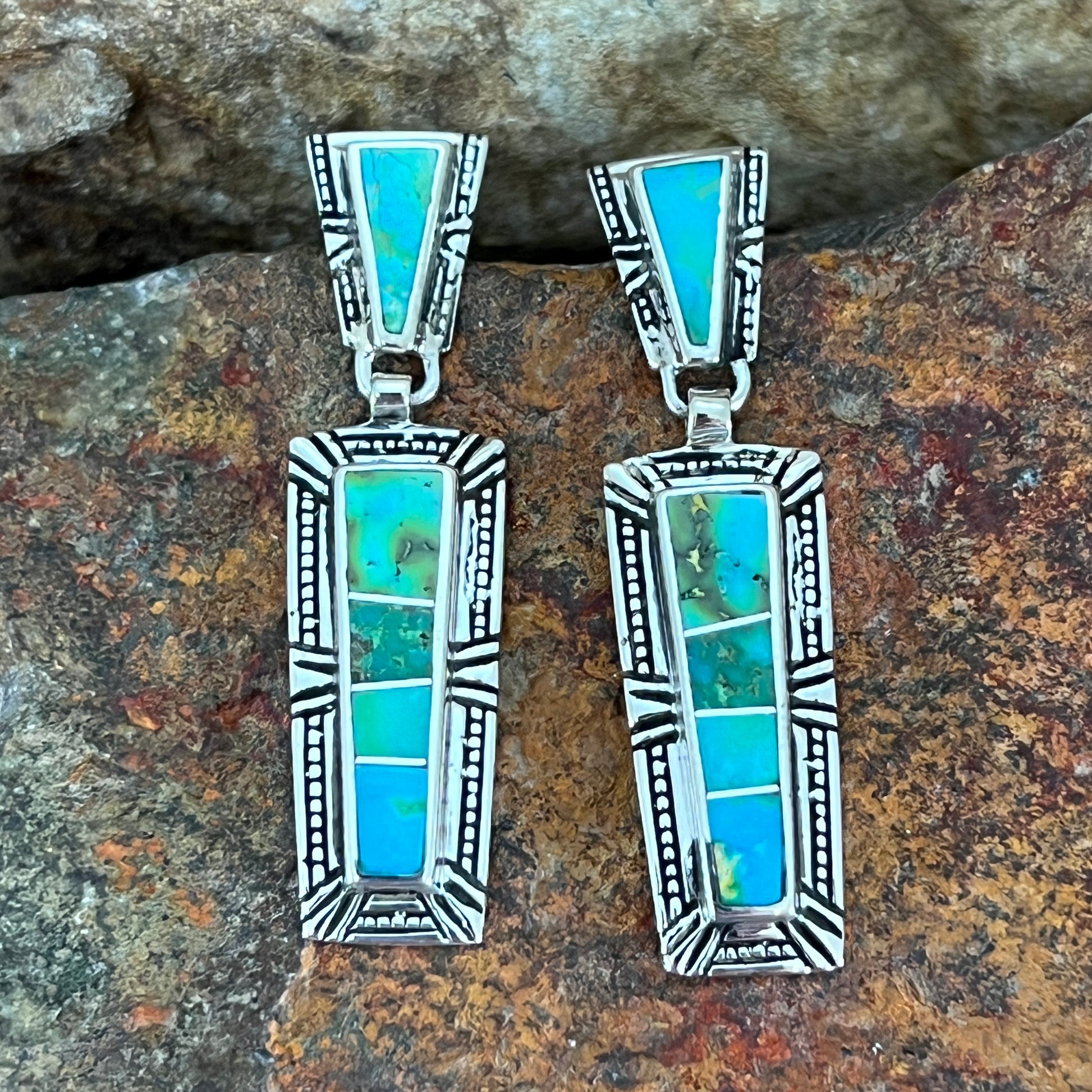 David Rosales Sonoran Gold Turquoise Inlaid Sterling Silver Earrings