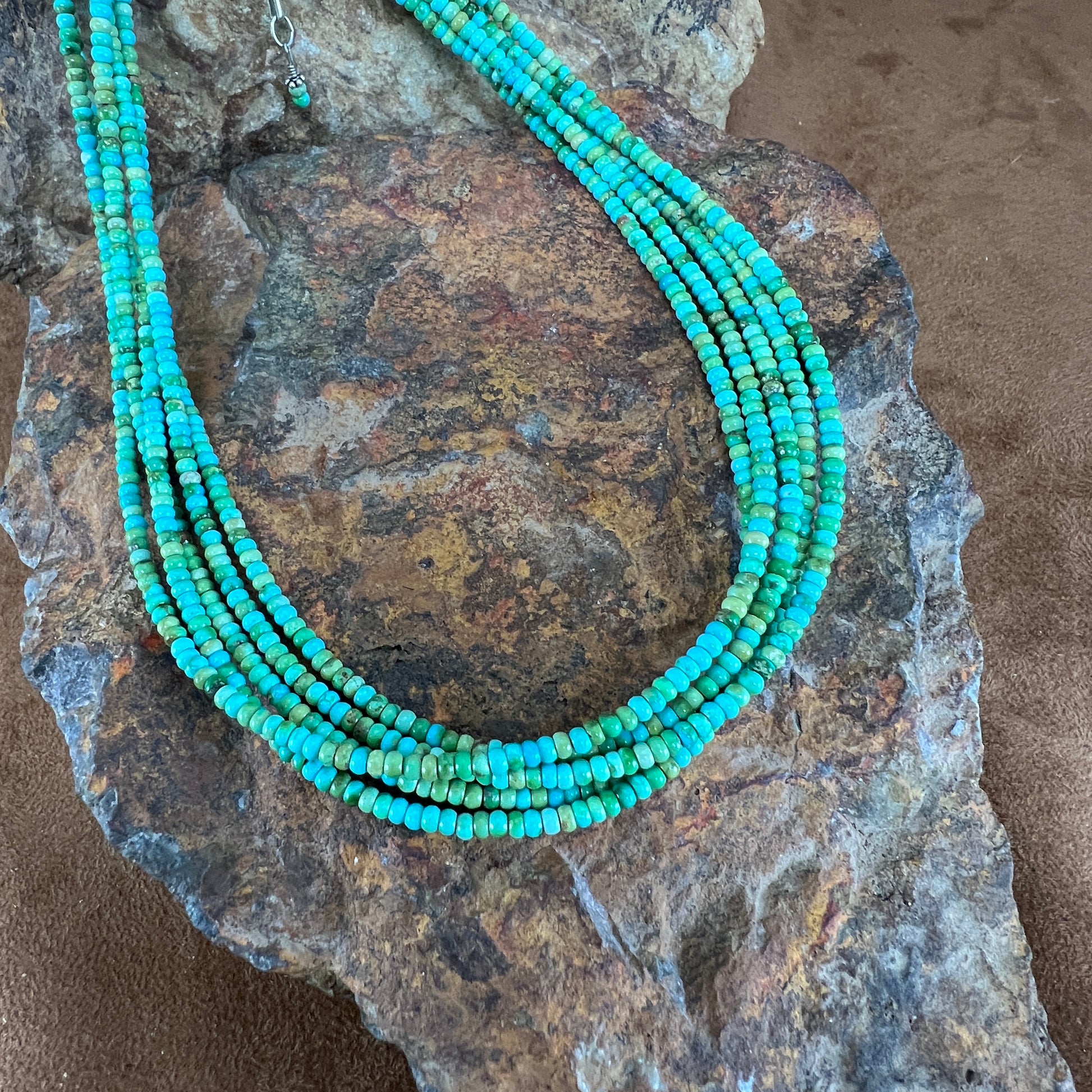 David Rosales Five Strand Sonoran Gold Turquoise Beaded Necklace 18"