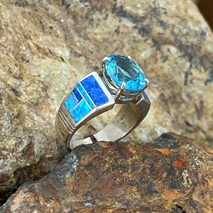 David Rosales Blue Sky Fancy Inlaid Sterling Silver Ring w/ Blue Topaz