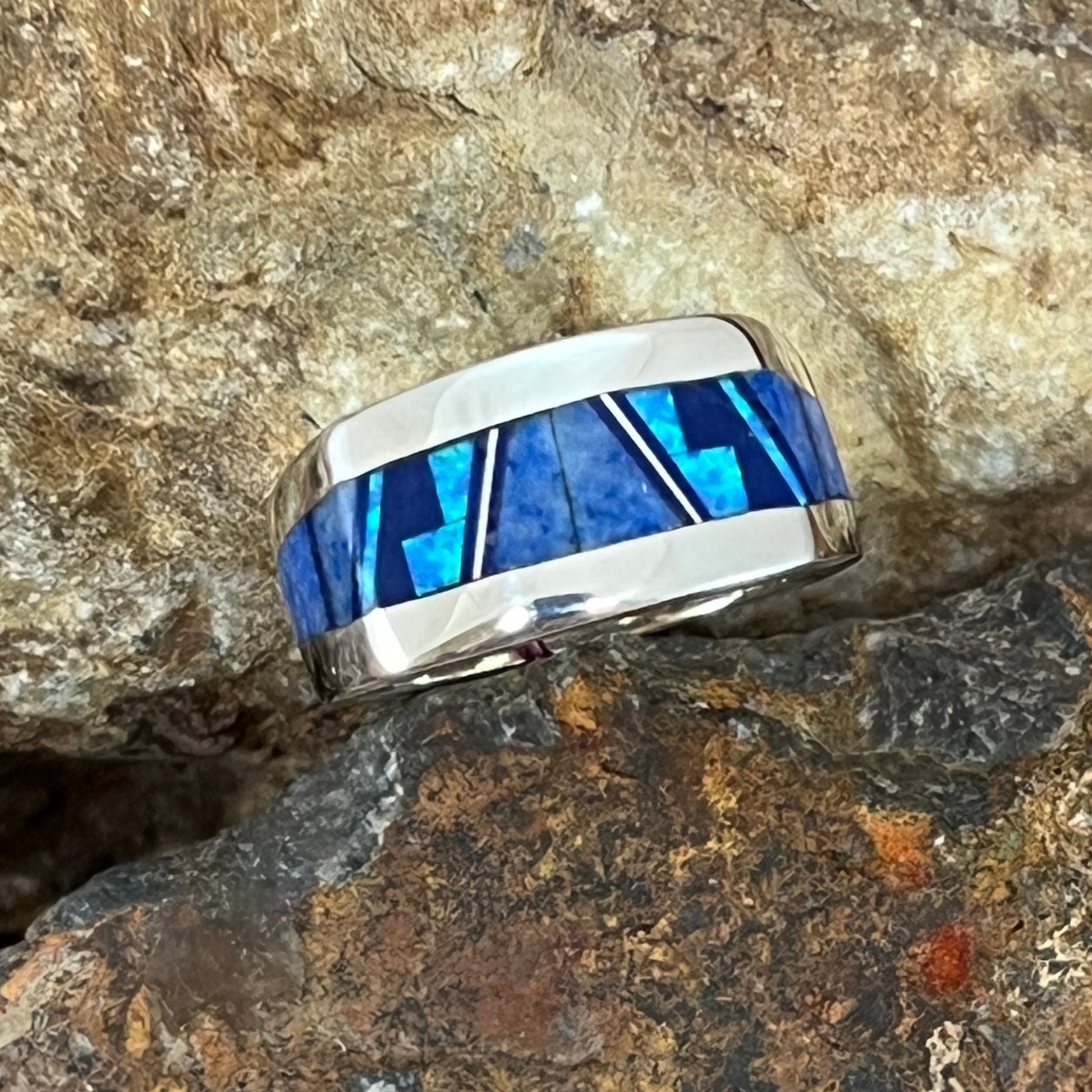 David Rosales Blue Sky Inlaid Sterling Silver Ring