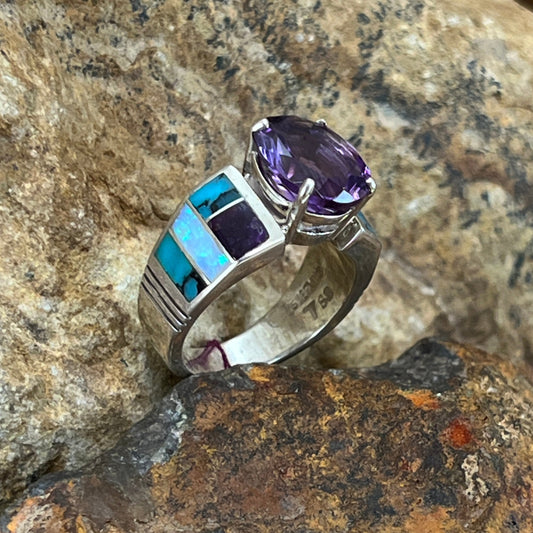 David Rosales Shalako Inlaid Sterling Silver Ring w/ Amythyst