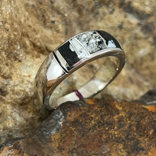 David Rosales White Buffalo Inlaid Sterling Silver Ring