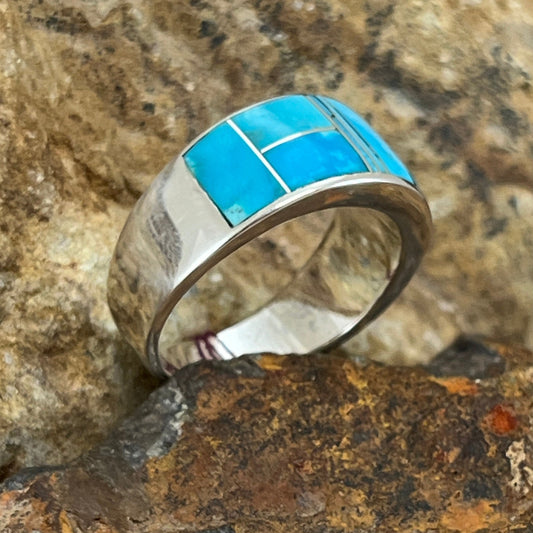 David Rosales Arizona Blue Inlaid Sterling Silver Ring