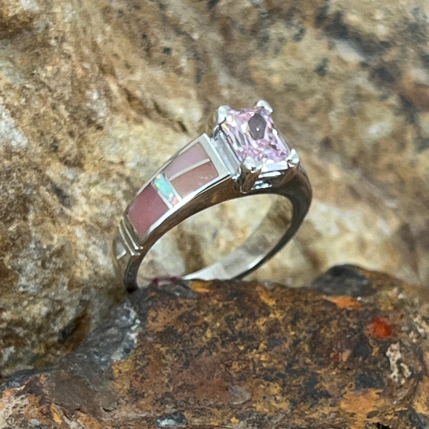 David Rosales Make Me Blush Inlaid Sterling Silver Ring w/ Pink Cubic Zirconia