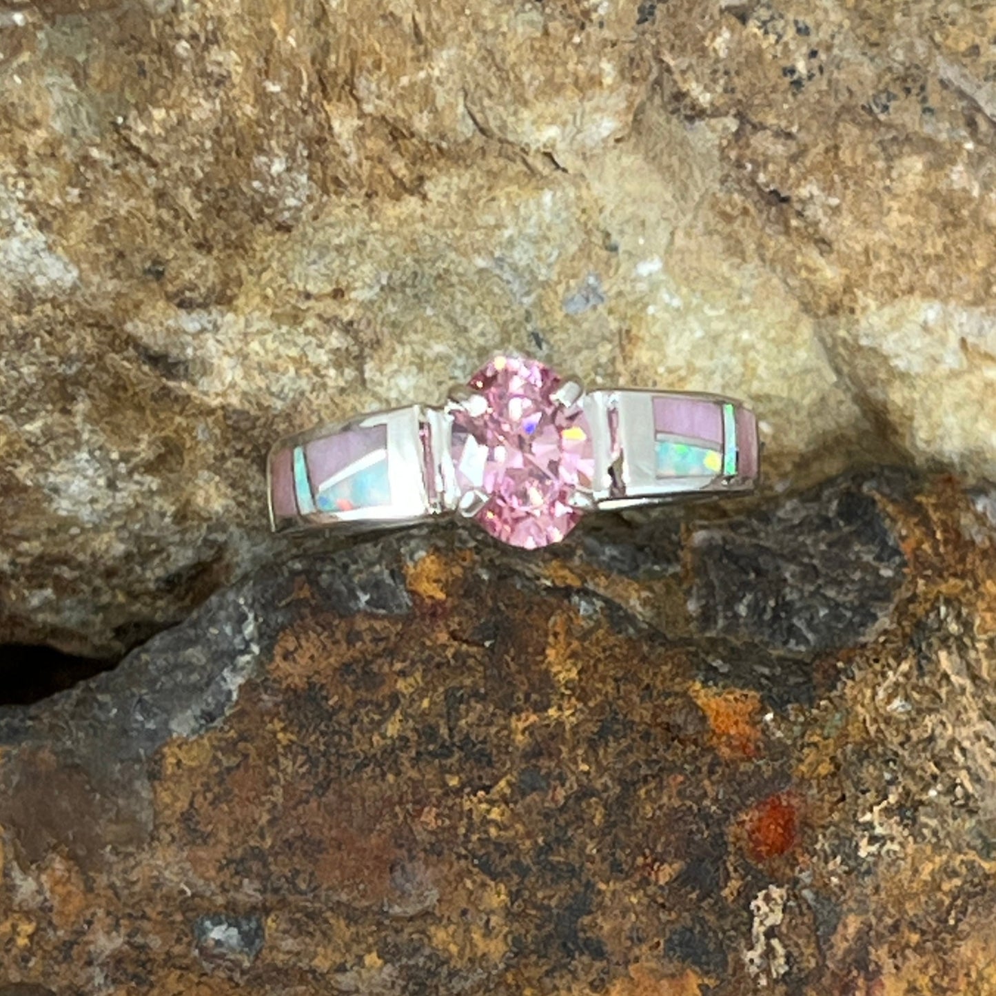 David Rosales Make Me Blush Inlaid Sterling Silver Ring w/ Pink Cubic Zirconia