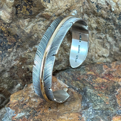 Sterling Silver Feather Cuff Bracelet w/ Gold Fill by Jon Nelson