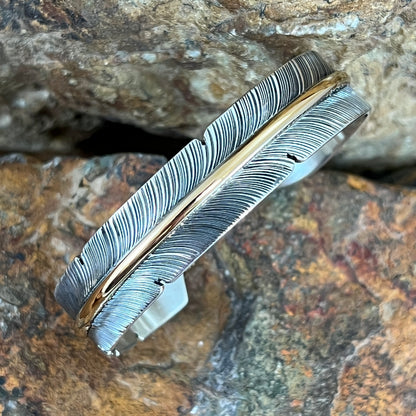 Sterling Silver Feather Cuff Bracelet w/ Gold Fill by Jon Nelson