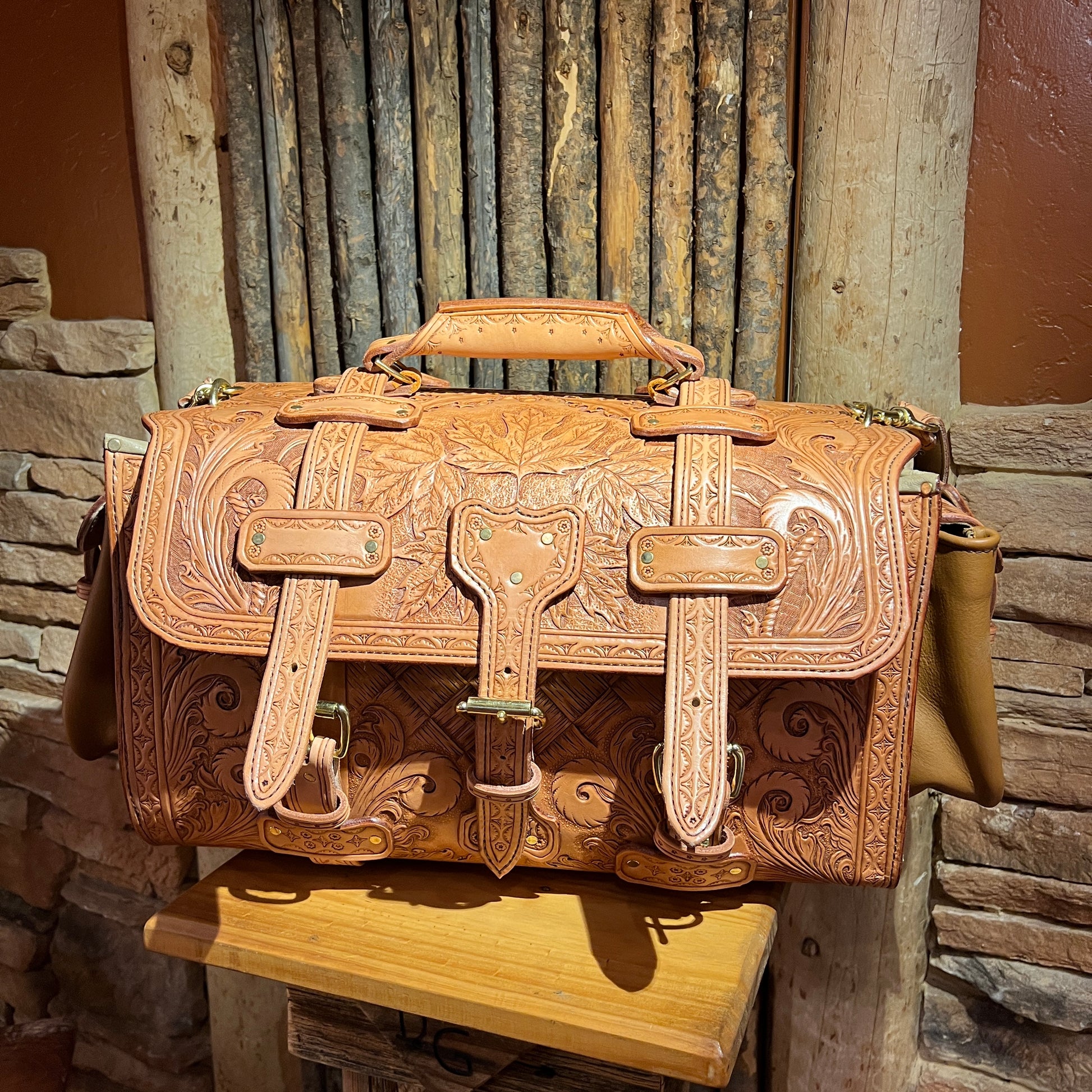 Hand Tooled Leather Duffle Bag by Stephen Vaughn Leatherworks