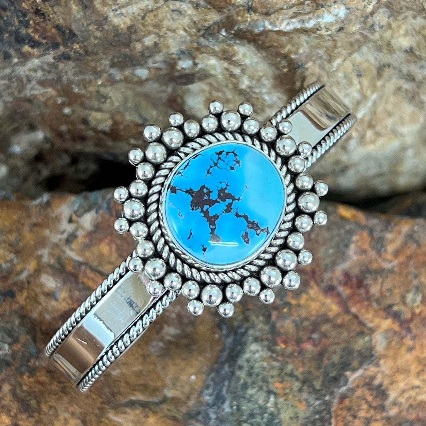 Golden Hill Turquoise Sterling Silver Bracelet by Artie Yellowhorse