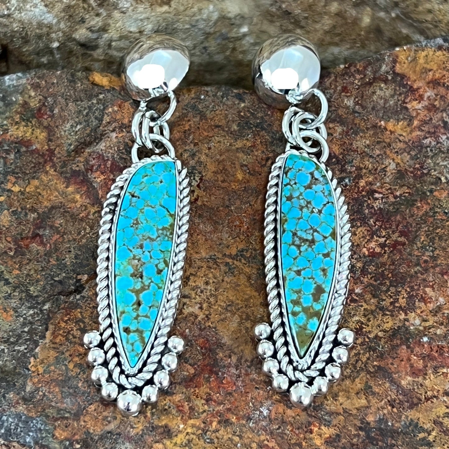 Kingman Turquoise Sterling Silver Earrings by Artie Yellowhorse