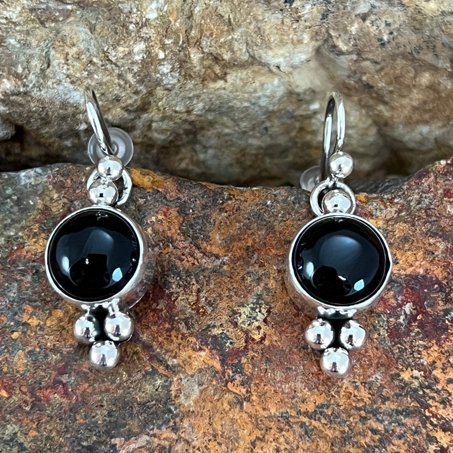 Black Onyx Sterling Silver Earrings by Artie Yellowhorse