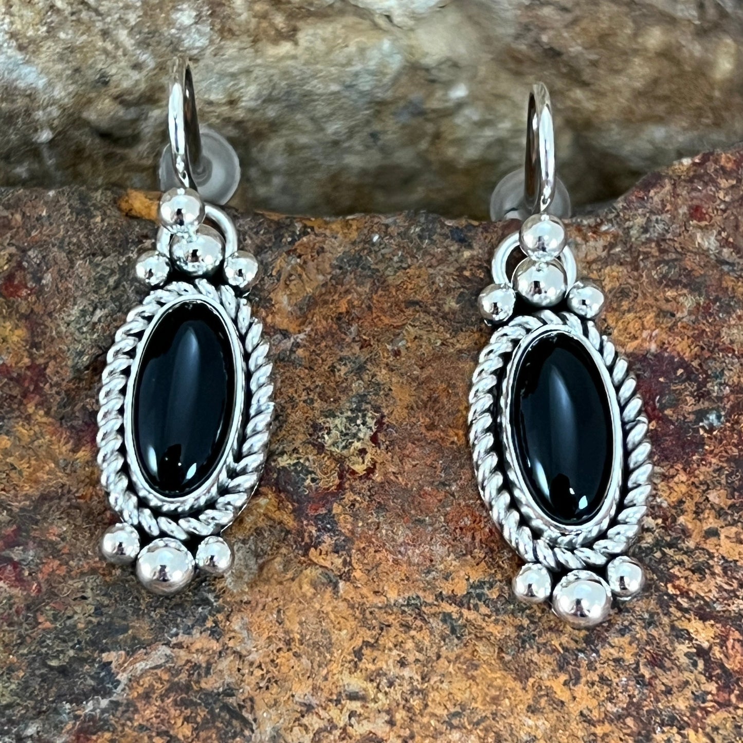 Black Onyx Sterling Silver Earrings by Artie Yellowhorse