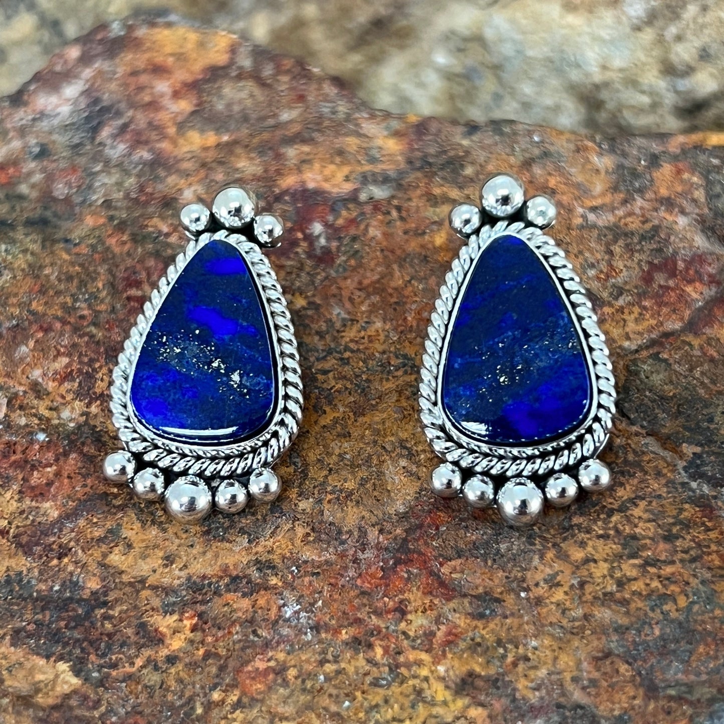 Lapis Sterling Silver Earrings by Artie Yellowhorse -- Clip