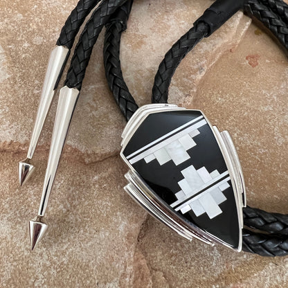 David Rosales Tuxedo Fancy Inlaid Sterling Silver Bolo Tie