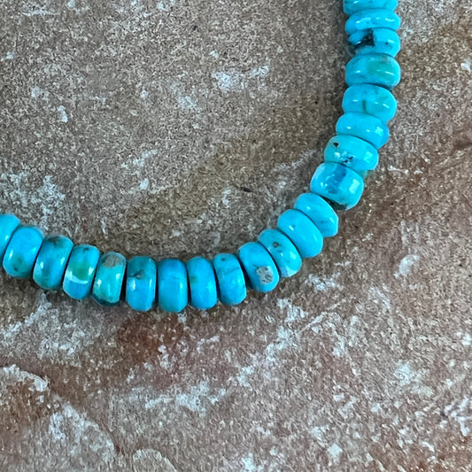 18" Single Strand Kingman Turquoise Beaded Necklace by Robert Tenario