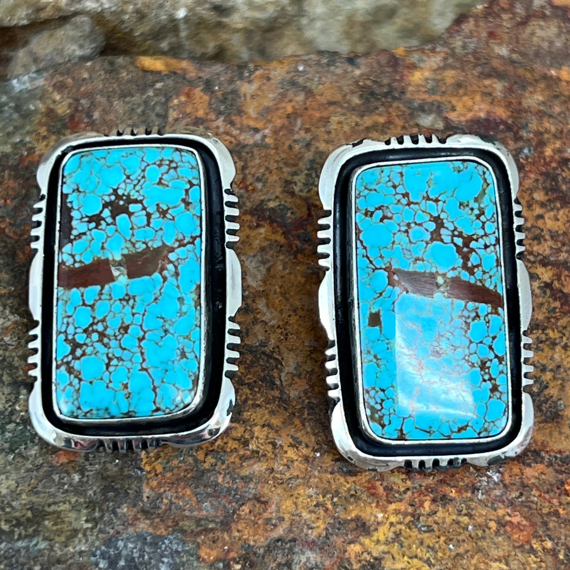 Number 8 Turquoise Sterling Silver Earrings by Wil Denetdale