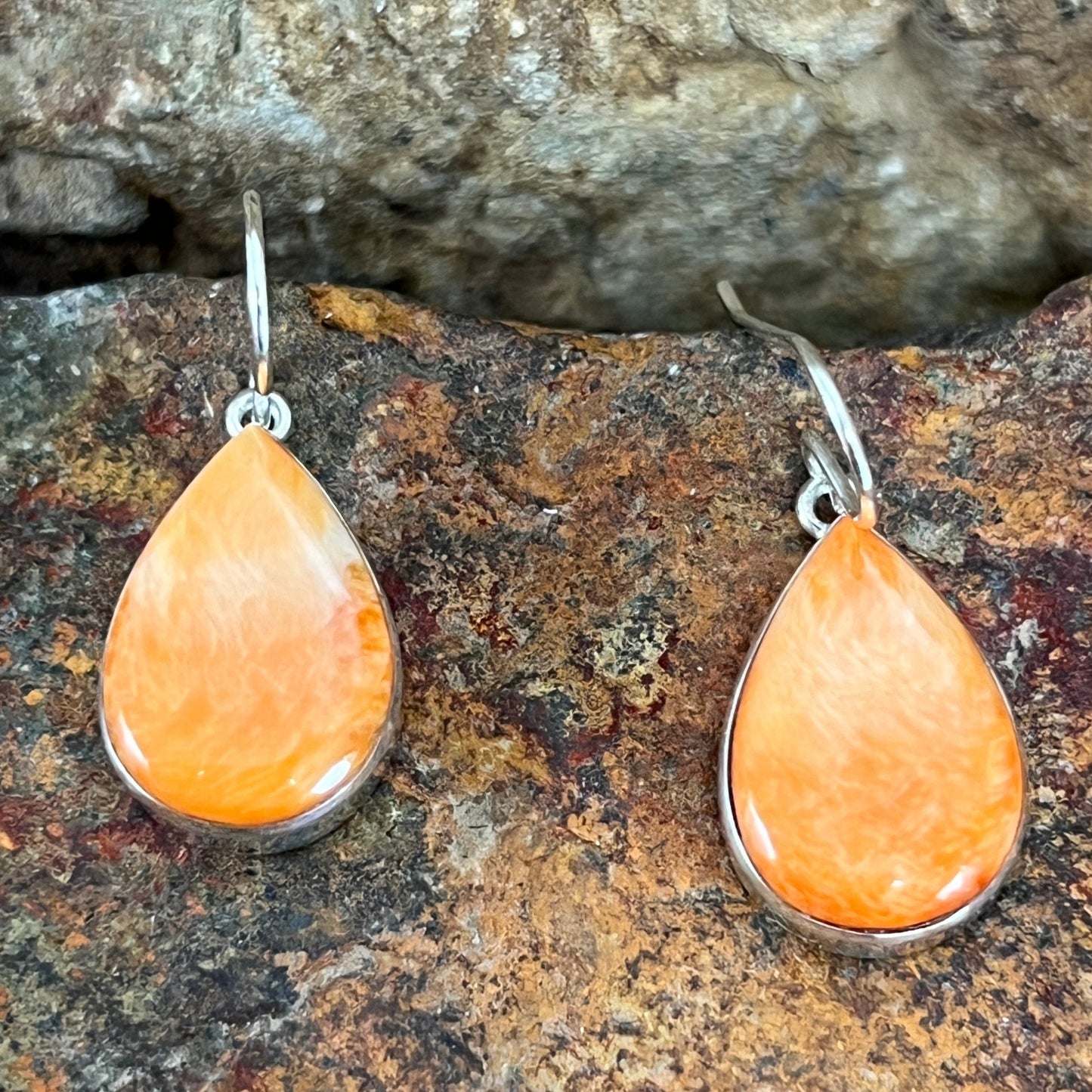 Orange Spiny Oyster Sterling Silver Earrings & Pendant by Cathy Webster