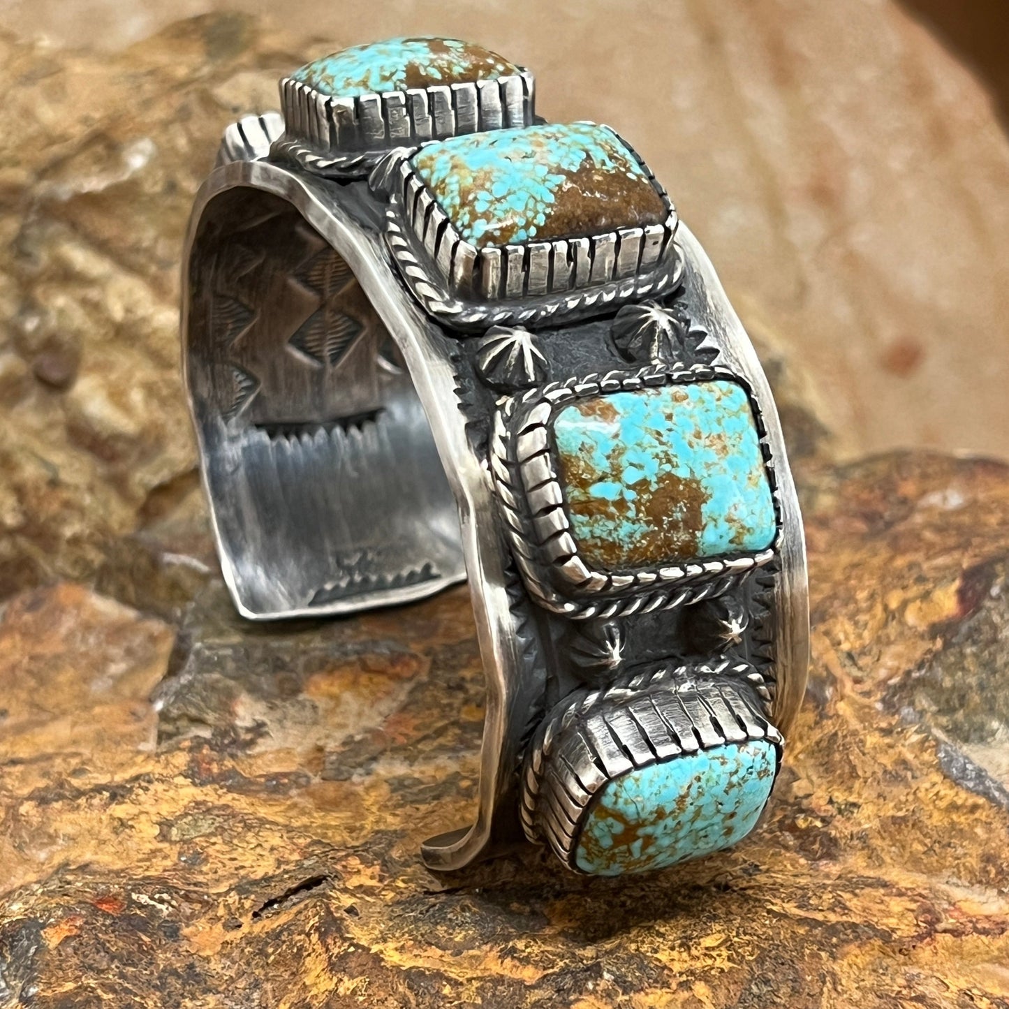 Number 8 Turquoise Multi Stone Sterling Silver Bracelet by Billy Jaramillo