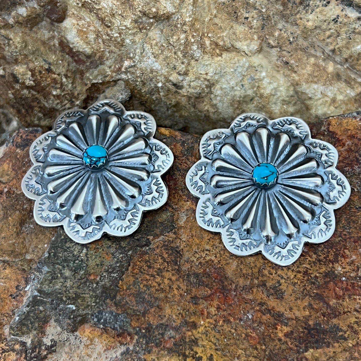 Christina Daye Sleeping Beauty Turquoise Sterling Silver Earings Concho