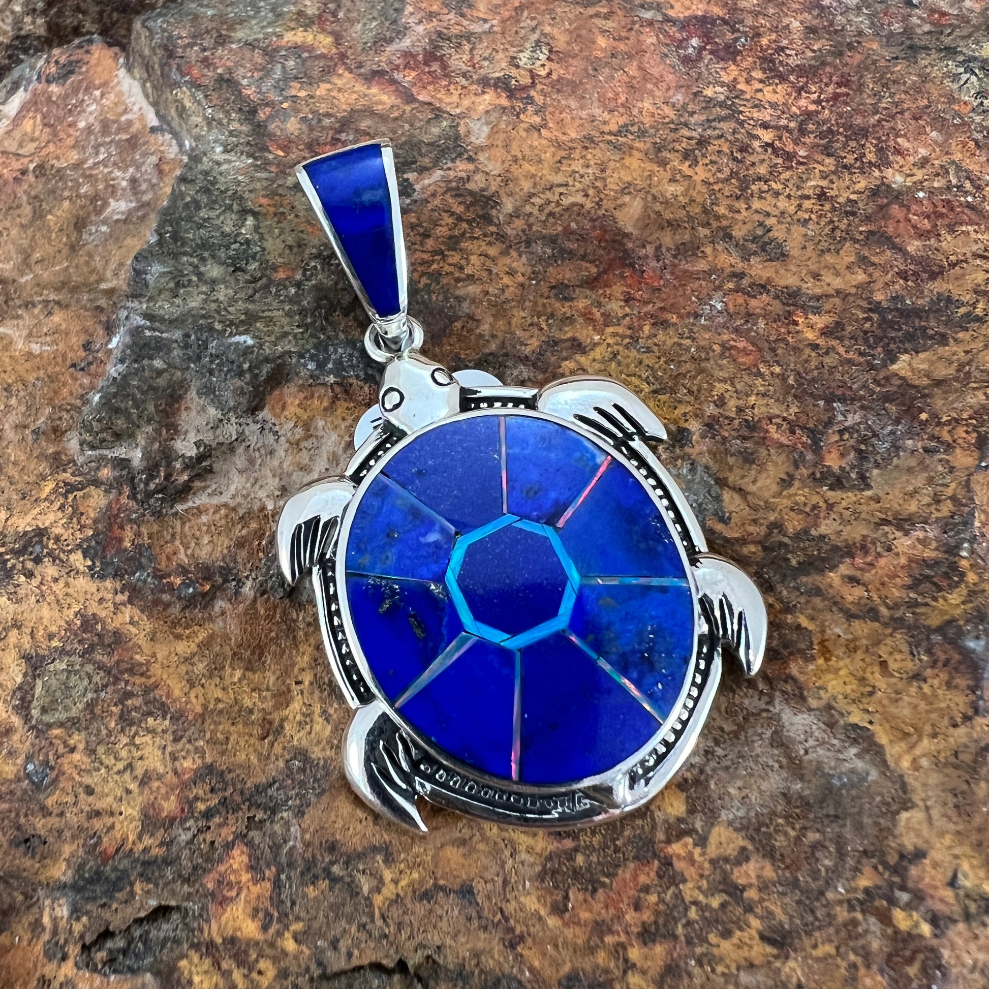 David Rosales Raincloud Inlaid Sterling Silver Pendant Turtle