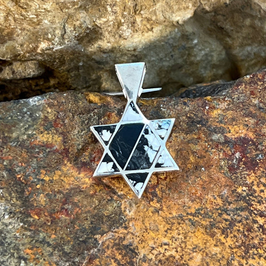 David Rosales White Buffalo Inlaid Sterling Silver Pendant Star of David