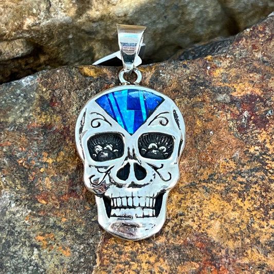 David Rosales Blue Sky Inlaid Sterling Silver Pendant Sugar Skull