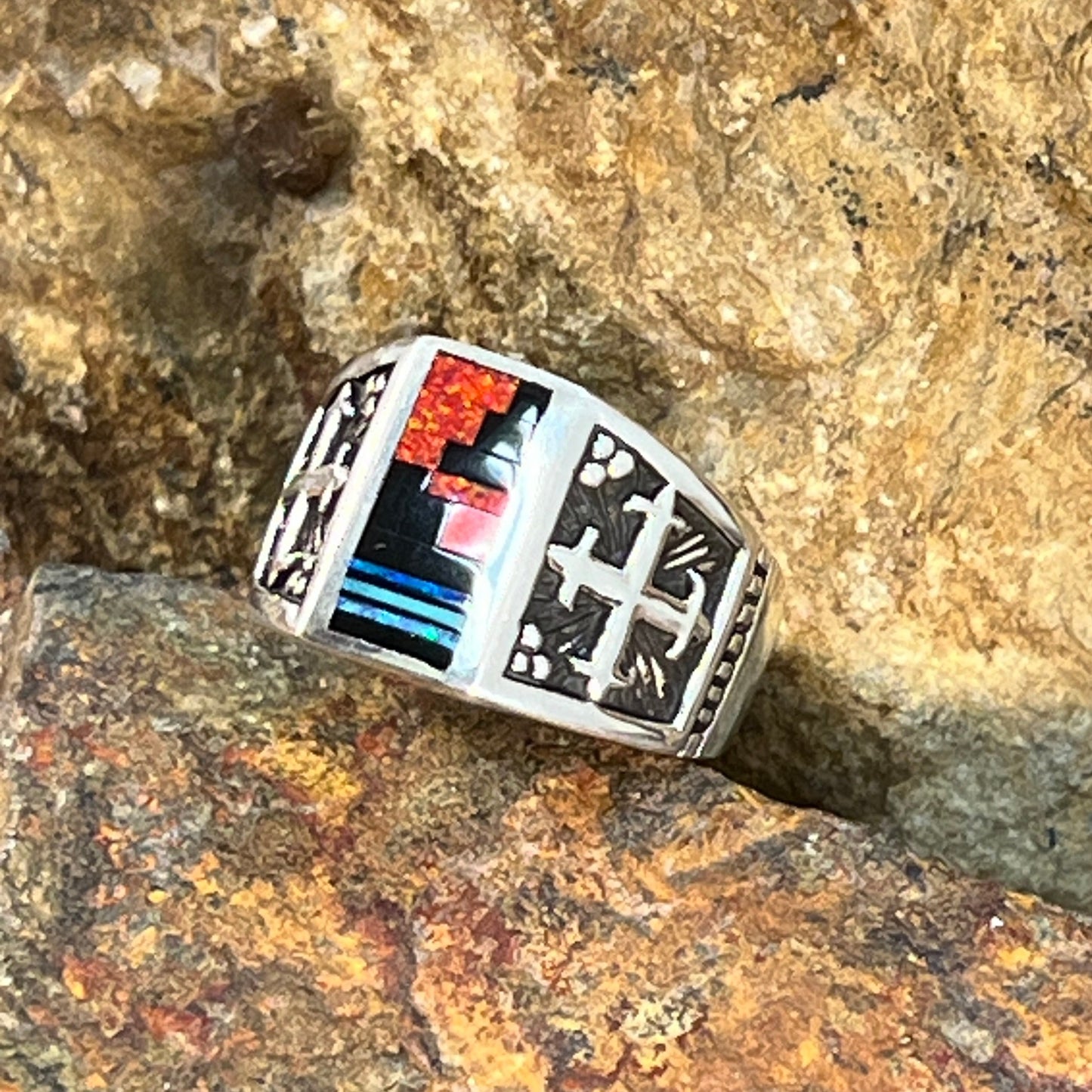 David Rosales Red Moon Inlaid Sterling Silver Ring