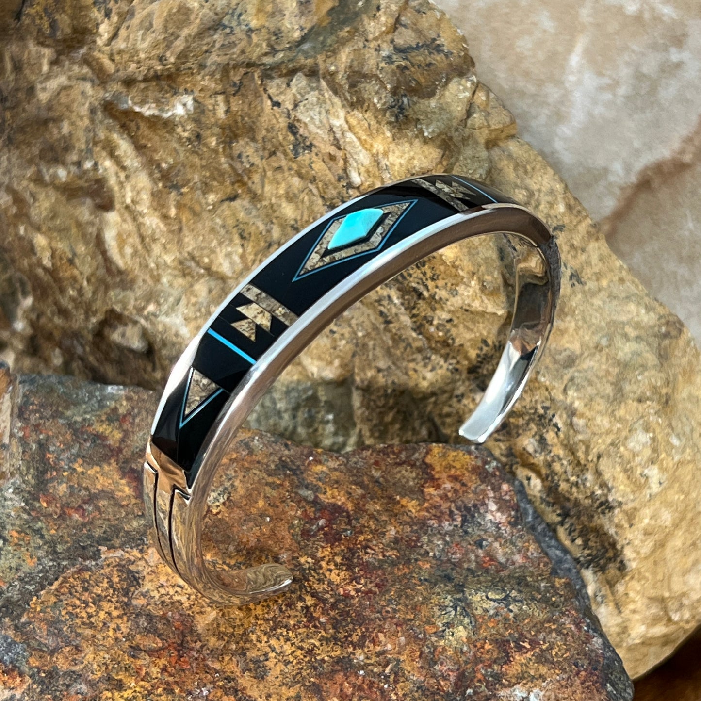 David Rosales Turquoise Creek Inlaid Sterling Silver Bracelet