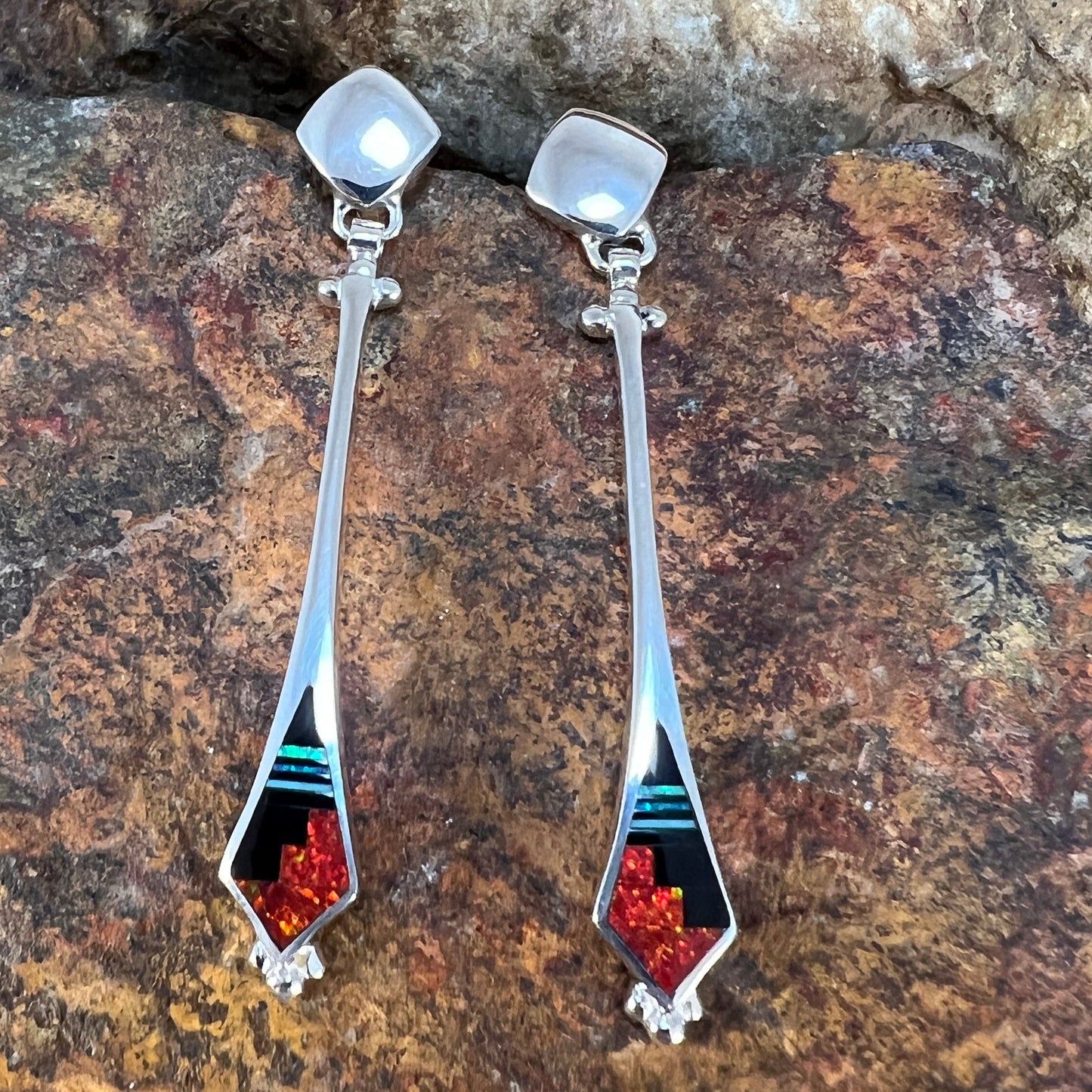 David Rosales Red Moon Fancy Inlaid Sterling Silver Earrings