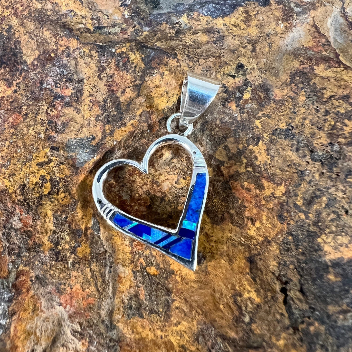 David Rosales Blue Sky Fancy Inlaid Sterling Silver Pendant Heart